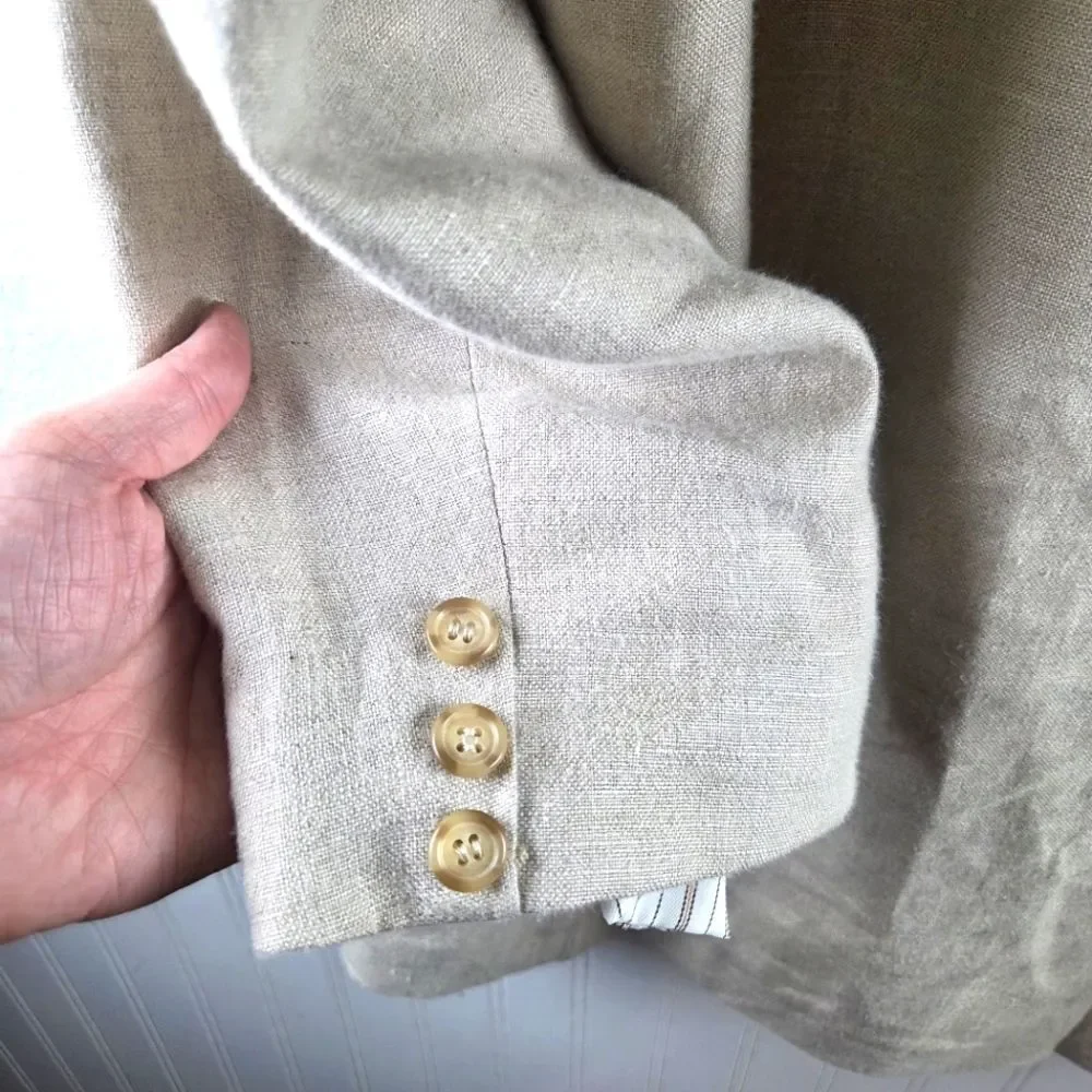 Men's Eddie Bauer 100% Belgian Linen Two Button Beige Blazer Sportscoat Size 50T